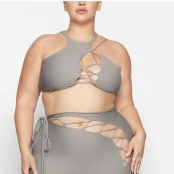 SKIMS Lace Up Super Crop Top Chrome Womens 4X - Picture 1 of 13